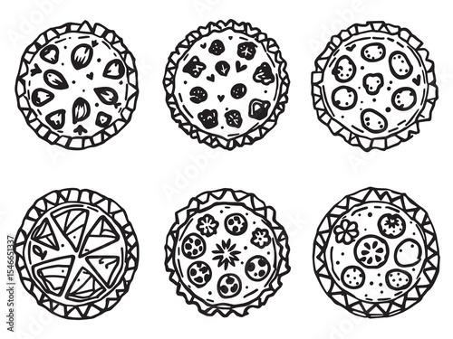 Quiche line art bakery style
