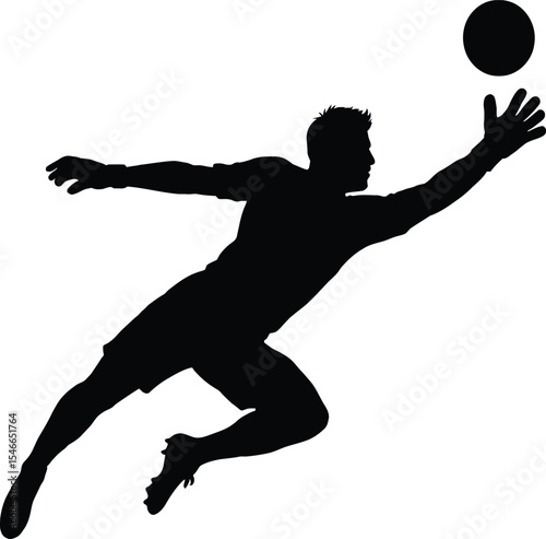 Vector art of a soccer goalkeeper dives to catch the ball during a game, isolated on white background