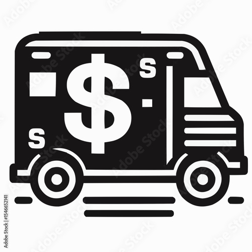 Money transport vehicle designed with dollar sign in a modern graphic style

