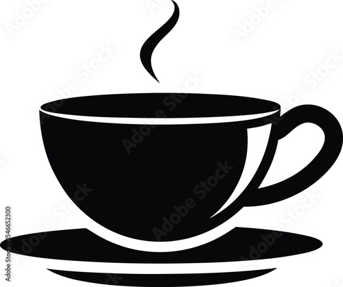 Coffee cup silhouette with steam vector illustration, a cup of hot coffee or caffeine drink flat vector icon
