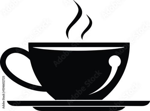 Coffee cup silhouette with steam vector illustration, a cup of hot coffee or caffeine drink flat vector icon