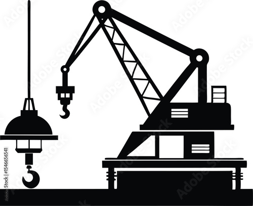 Crane machine black silhouette vector, crane machine icon style