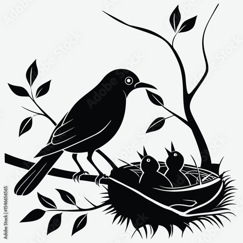A gentle little bird tenderly caresses the child, capturing a heartwarming moment of innocence and nature image silhouette design vector art and illustration