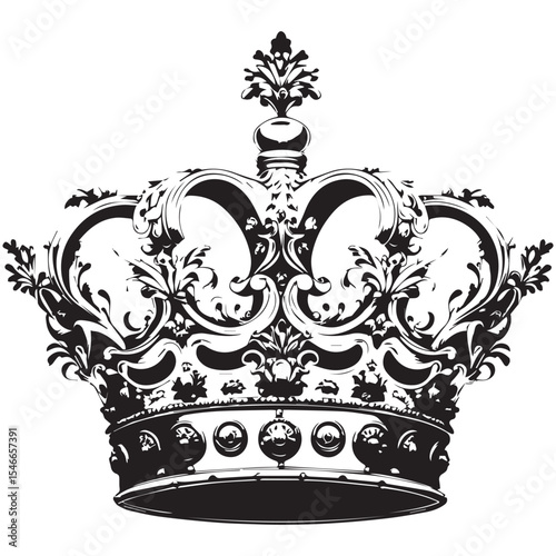 Ornate royal crown with floral details isolated on white background