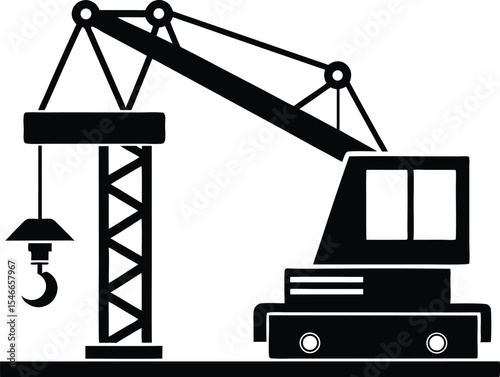 Crane machine black silhouette vector, crane machine icon style