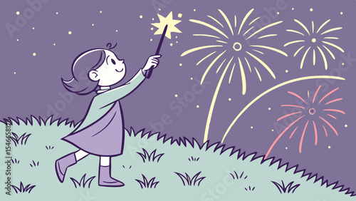 Girl playing with sparklers and fireworks