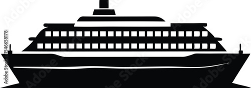 Cargo ship black silhouette vector, Cargo ship clipart, cruise silhouette , black and white illustration isolated