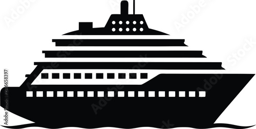 Cargo ship black silhouette vector, Cargo ship clipart, cruise silhouette , black and white illustration isolated