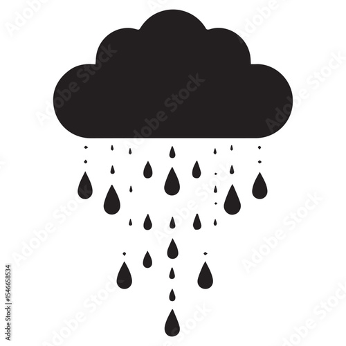 Black cloud with raindrops isolated on white background