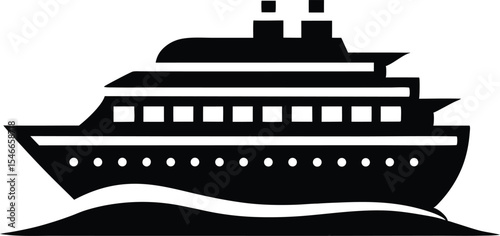 Cargo ship black silhouette vector, Cargo ship clipart, cruise silhouette , black and white illustration isolated