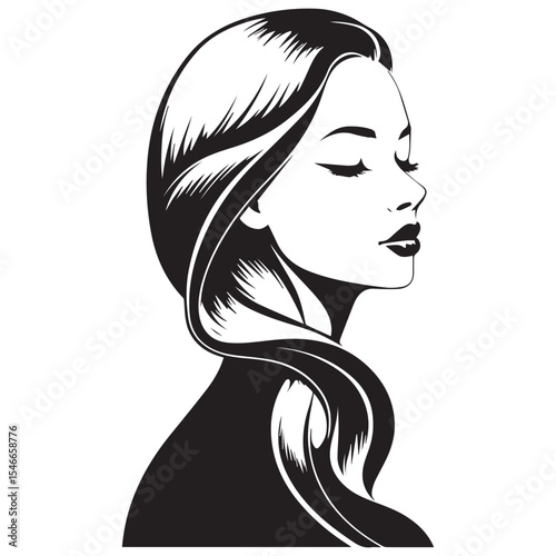 Elegant woman with long hair isolated on white background
