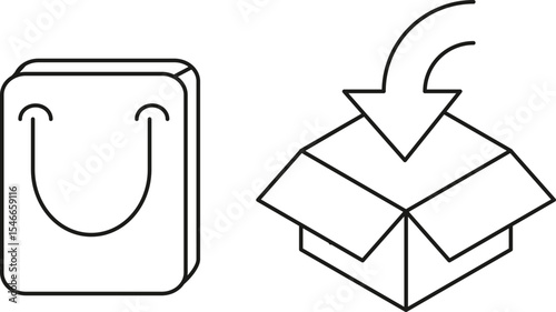 Happy Shopping Downloadable Vector Illustration of a Shopping Bag and Open Box, Perfect for E-commerce and Retail Designs