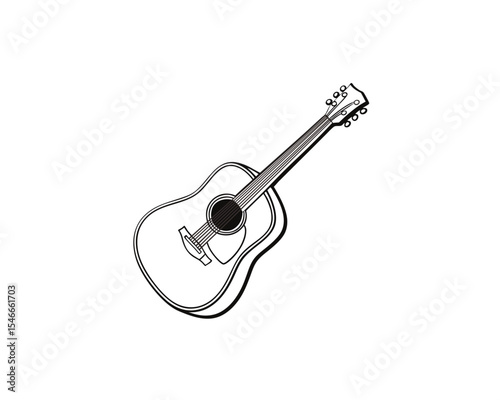 Elegant Illustration of an Acoustic Guitar, A simple, yet aesthetically pleasing illustration of an acoustic guitar