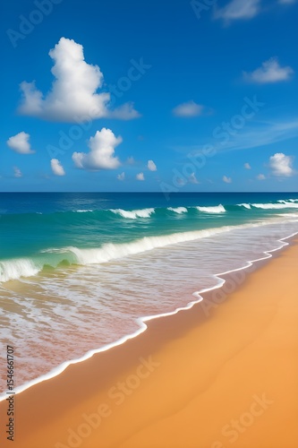 Tropical Beach with Clear Blue Sky and Gentle Ocean Waves
