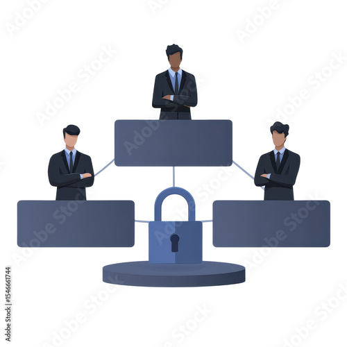 Business teamwork and data security concept illustration featuring flowchart Secure business collaboration for project success.