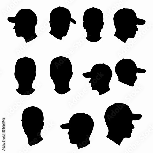 Head silhouettes with caps diverse angles