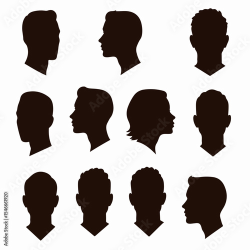 Head silhouettes set, men and women profiles
