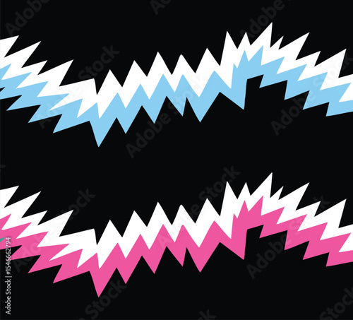 Jagged Blue, White, and Pink Stripes
Abstract Spiky Graphic Element
Digital Glitch Art Background
Neon Zigzag Pattern on Black
Modern Abstract Wave Design
