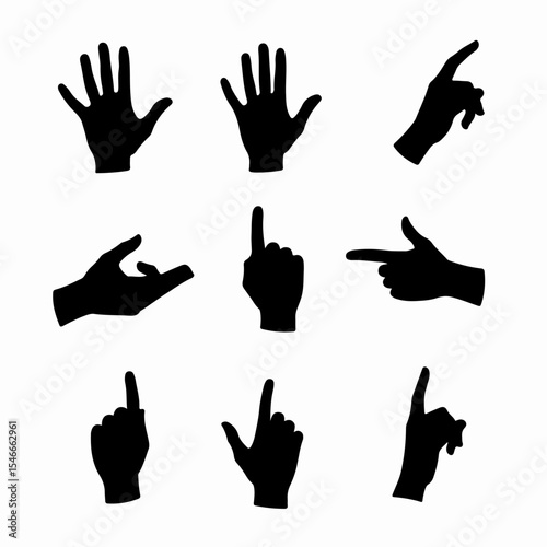 Hand silhouettes, gestures, pointing, open hands