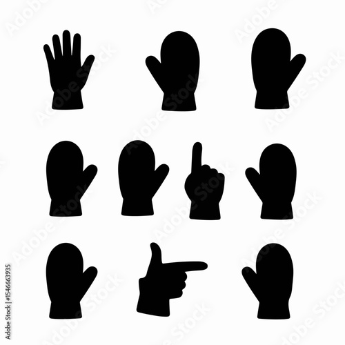 Hand gestures mittens silhouettes winter season concept