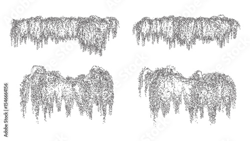 Curved Bushy Hanging Vines Vector Set