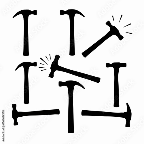 Hammers tools collection construction equipment silhouette work