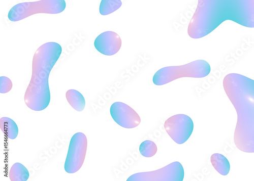 Abstract organic blob with fluid droplets and curvy flow. Soft pastel pink and purple rounded shapes