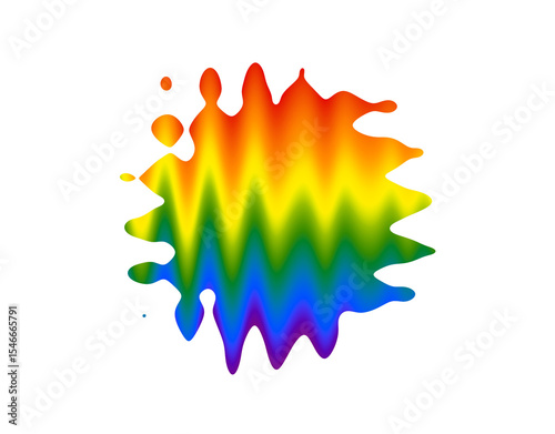 Abstract rainbow blob with vibrant multicolored fluid curves and dynamic paint splatter. Irregular