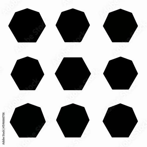 Grid of nine black heptagons on white
