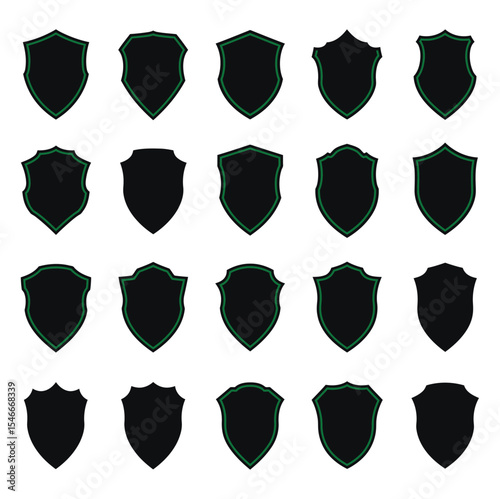 Collection of 20 Blank Black and Green Shields Vector EPS Design Elements