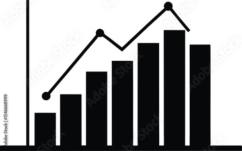 A business graph with arrow design silhouette vector, Black Silhouette Profit Chart Icon Vector Design