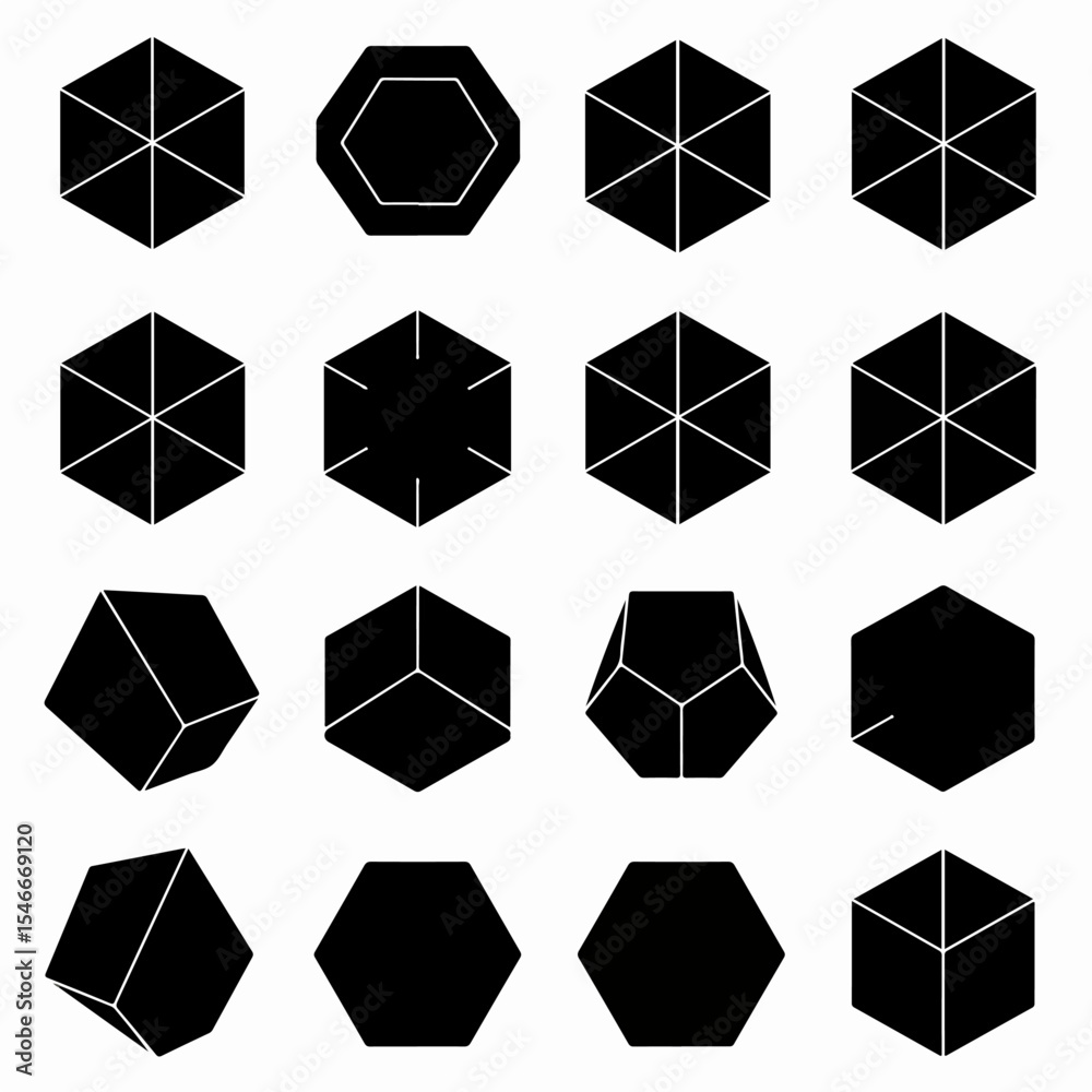 Geometric hexagon shapes set for design usage