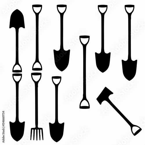 Garden tools silhouettes, simple agriculture equipment icons