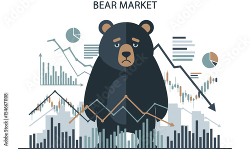 Bear Market Financial Concept Illustration,  symbolizing a period of economic downturn and falling stock prices.