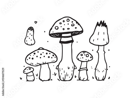 Spotted Mushroom Contour Drawing