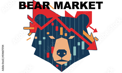 Bear Market Financial Concept Illustration,  symbolizing a period of economic downturn and falling stock prices.