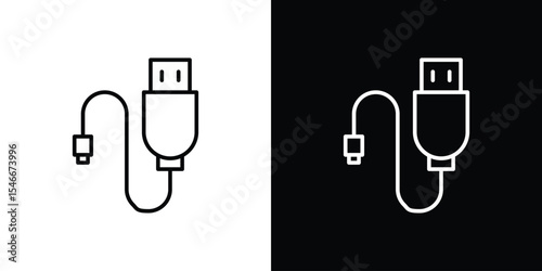 USB cable icon in black. flat graphic vector icon