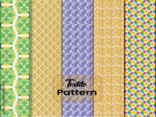 Textile Pattern designs with various shapes like round, triangular etc. and customizable colors like off-white, green, sky blue, pink, orange, blue etc.