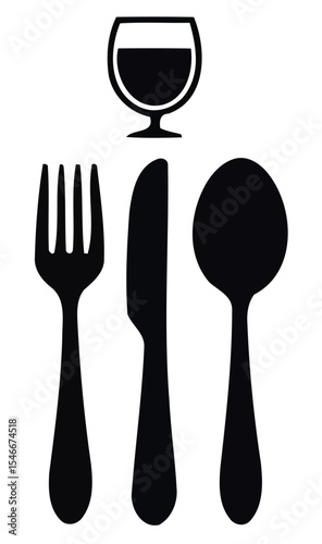 Isolated vector of a fork, spoon, and knife silverware set for dining and kitchen use