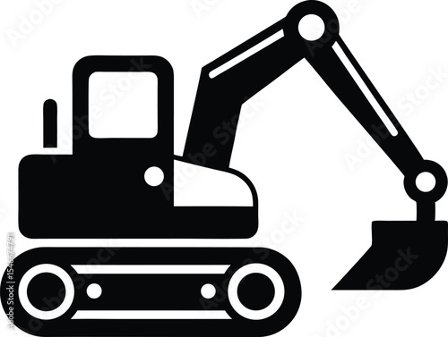 Excavator silhouette, Construction excavator silhouette vector illustration