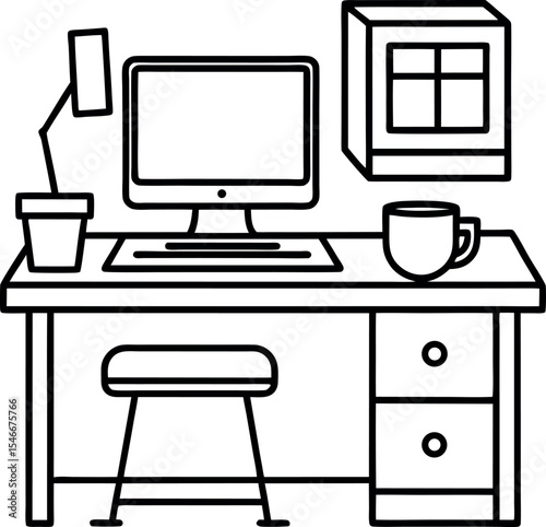 Organized Workspace Modern Home Office Desk Setup with Computer and Cozy Cup