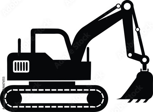 Excavator silhouette, Construction excavator silhouette vector illustration