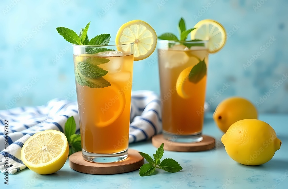 Fototapeta premium lemonade with lemon and mint
