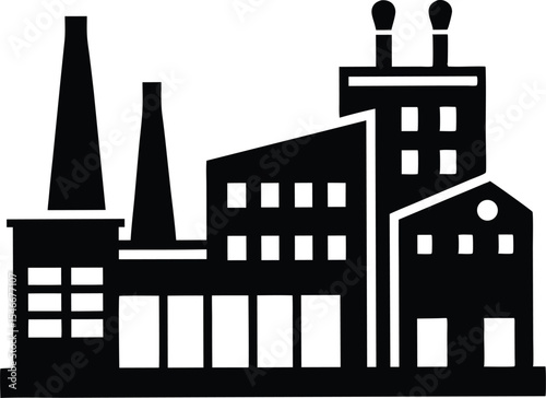 Silhouette of factory, Factory building silhouette vector illustration, factory icon vector design