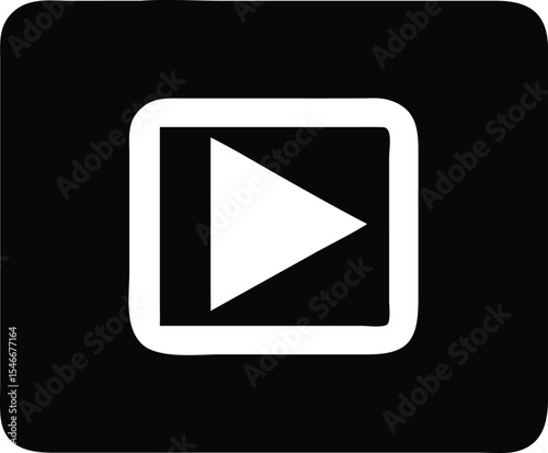 minimalist black and white play button icon vector inside square shape, ideal for media apps, video platforms, and user interface designs