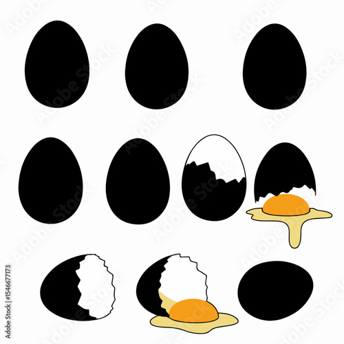 Eggs and cracked eggs black and yellow
