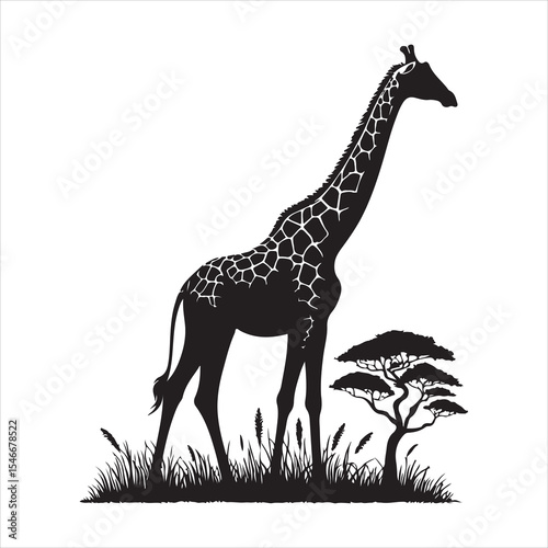 Silhouette vector of a giraffe standing on a white background