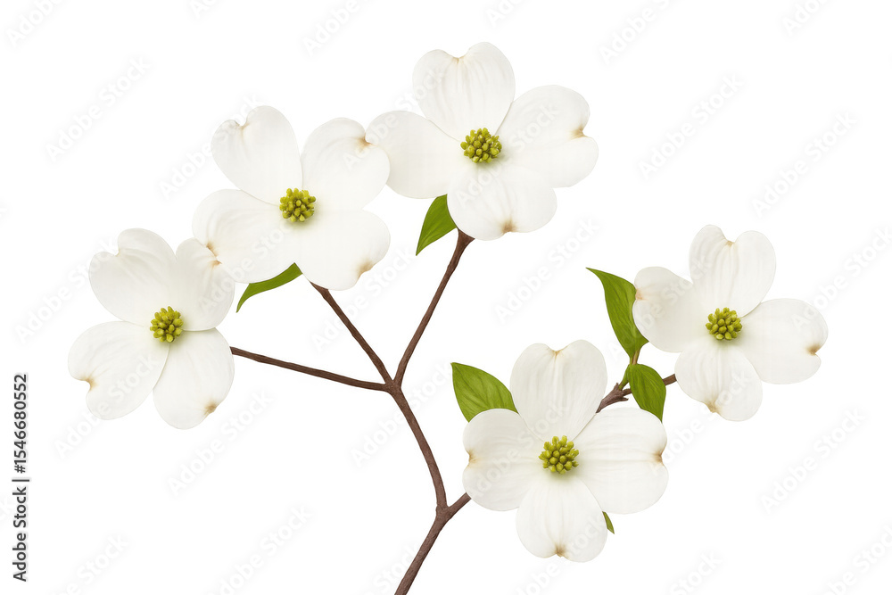 Obraz premium Blossoming dogwood branch with delicate white petals, isolated against transparent backdrop