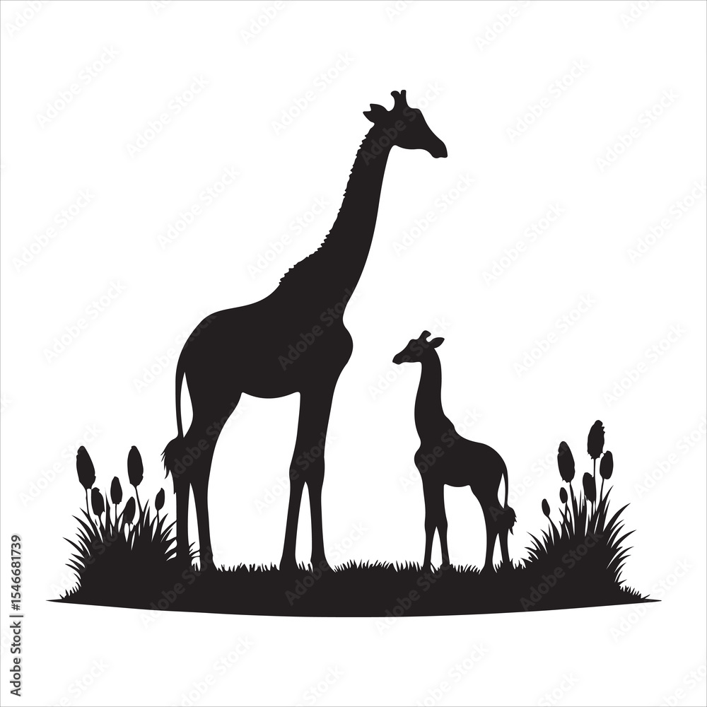 Fototapeta premium Silhouette vector of a giraffe standing on a white background