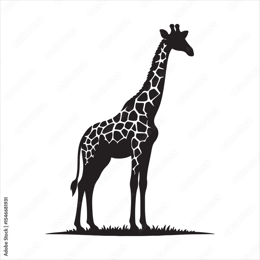 Obraz premium Silhouette vector of a giraffe standing on a white background